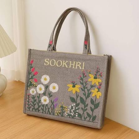 Elegant Floral Embroidered Tote-Bag