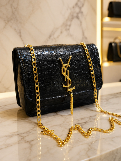 Elegant Croc Texture Gold Chain Shoulder Bag