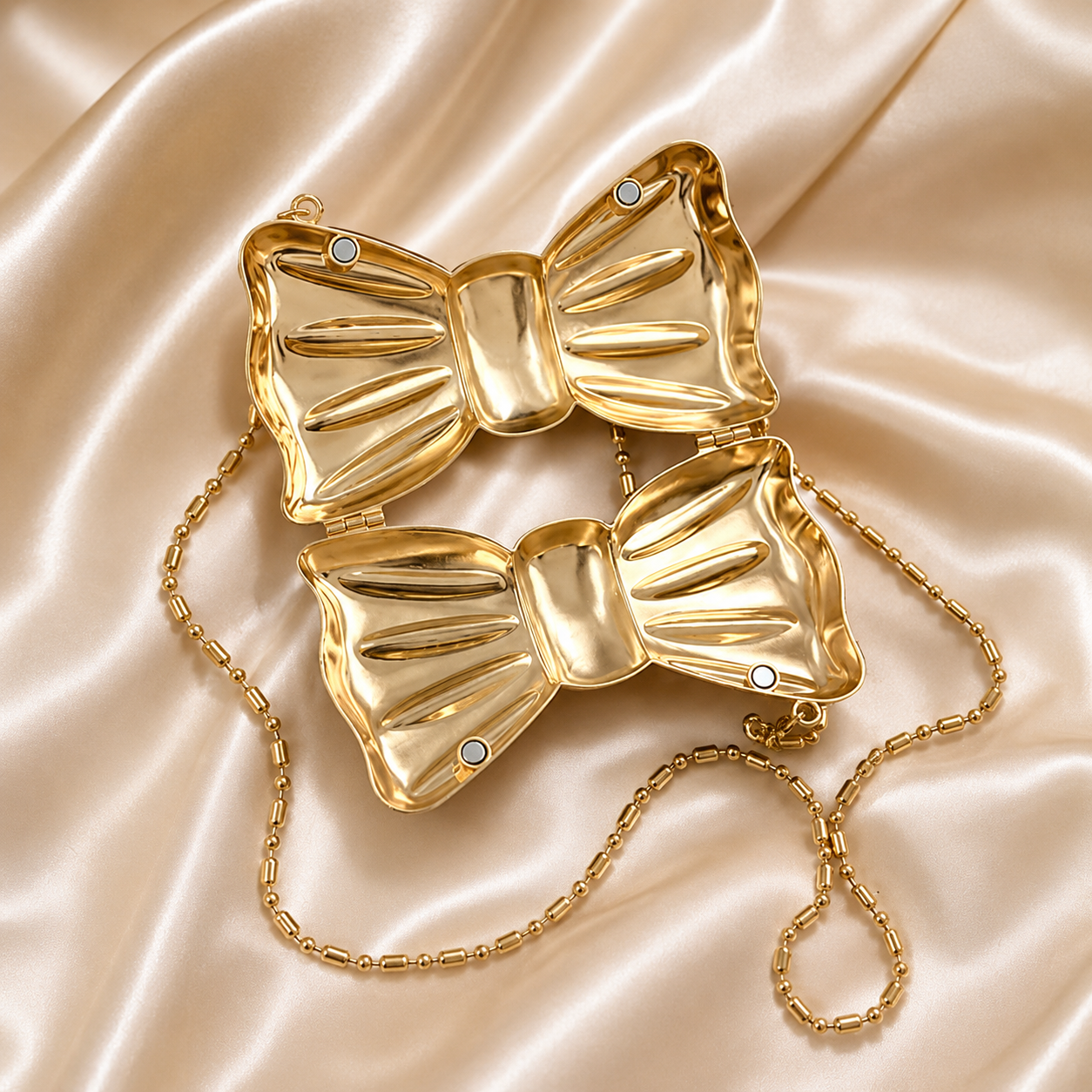 Luxury Bow Shape Metallic Clutch Bag with Chain Strap