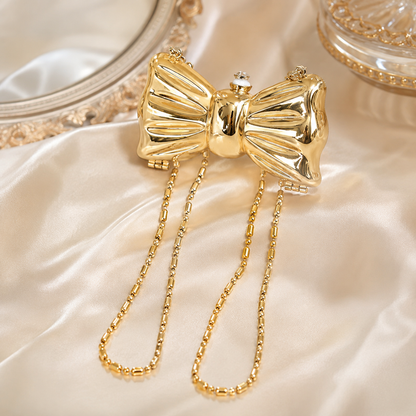 Luxury Bow Shape Metallic Clutch Bag with Chain Strap
