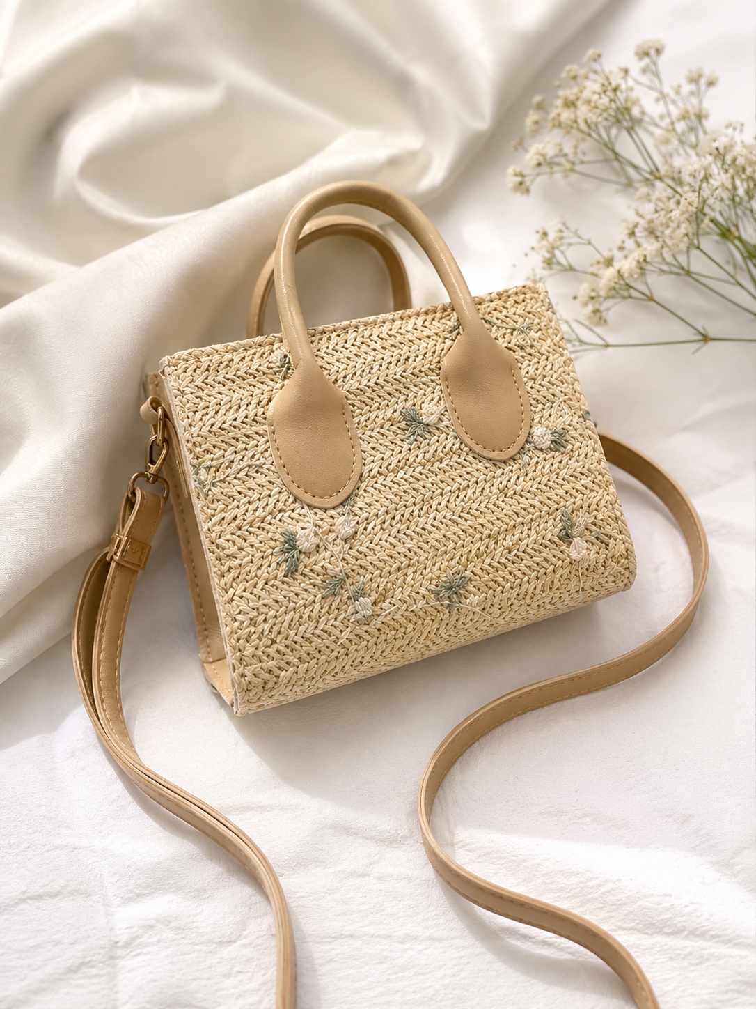 Vintage Straw Mini Tote Bag