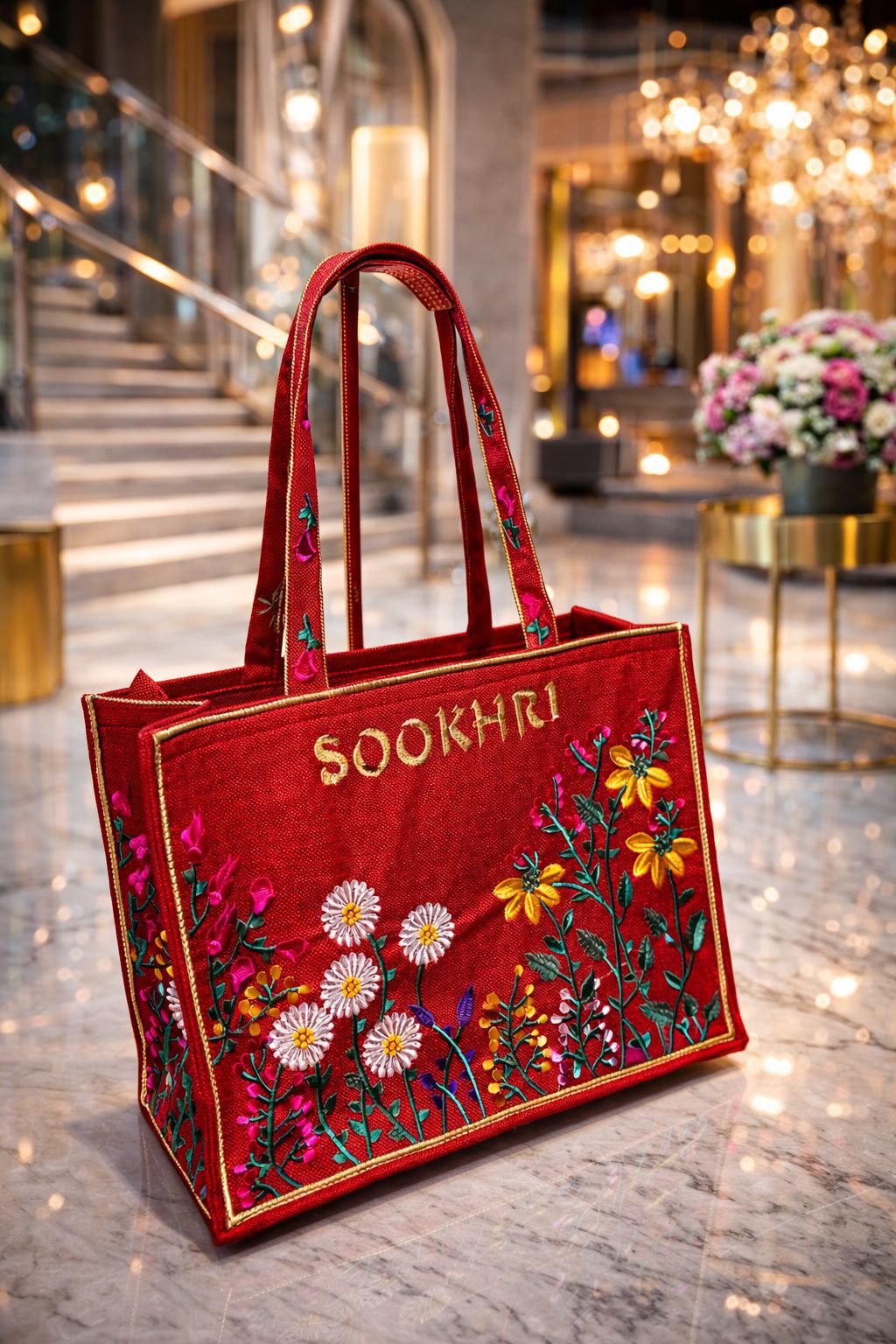 Elegant Floral Embroidered Tote-Bag
