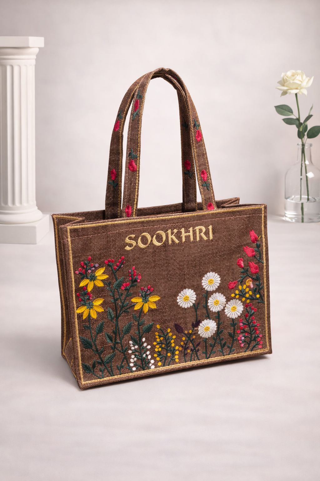Elegant Floral Embroidered Tote-Bag