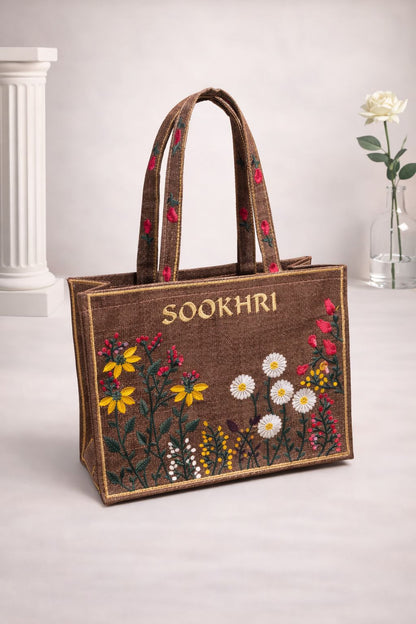 Elegant Floral Embroidered Tote-Bag