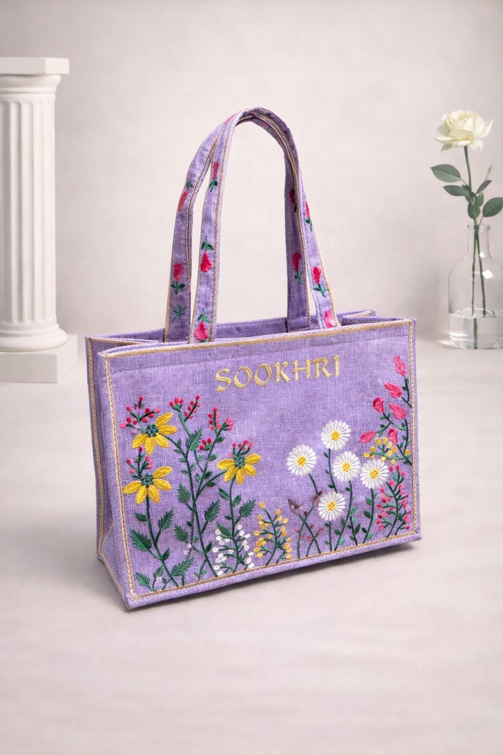 Elegant Floral Embroidered Tote-Bag
