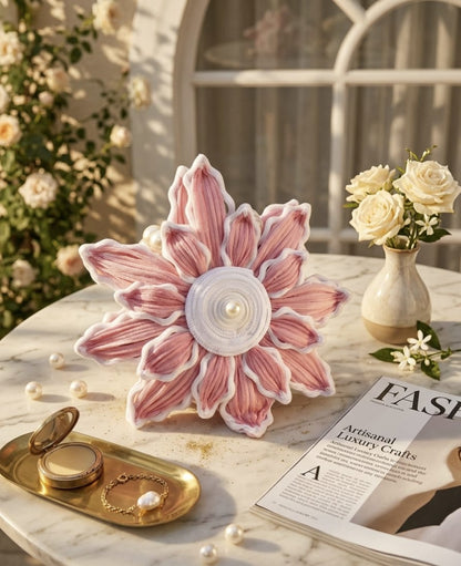 La Bela Velvet Daisy Flower Bag with Pearl Handle