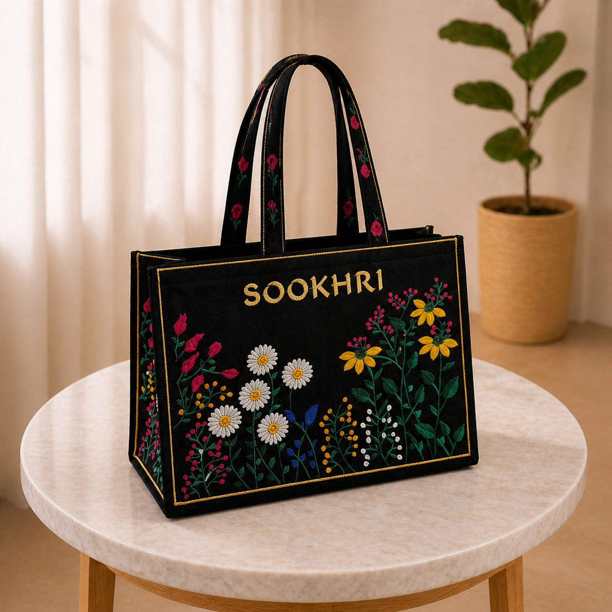Elegant Floral Embroidered Handbag