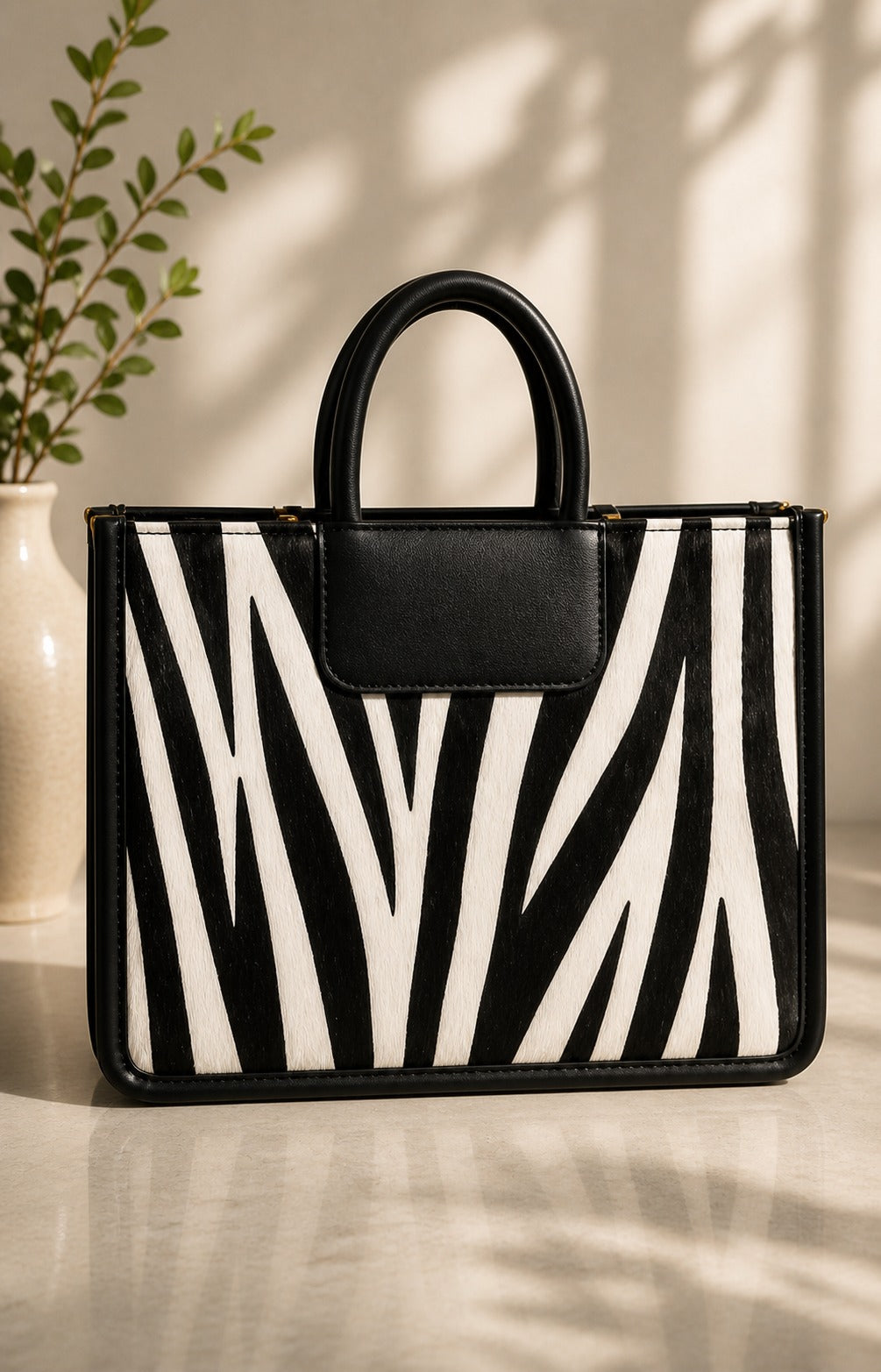 Elegant Zebra Print Tote Bag with Designer Strap