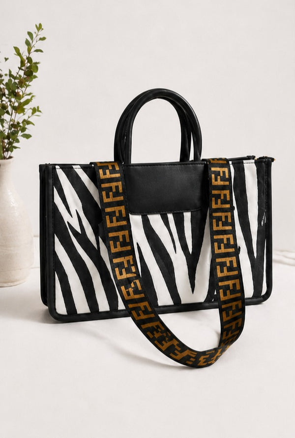 Elegant Zebra Print Tote Bag with Designer Strap