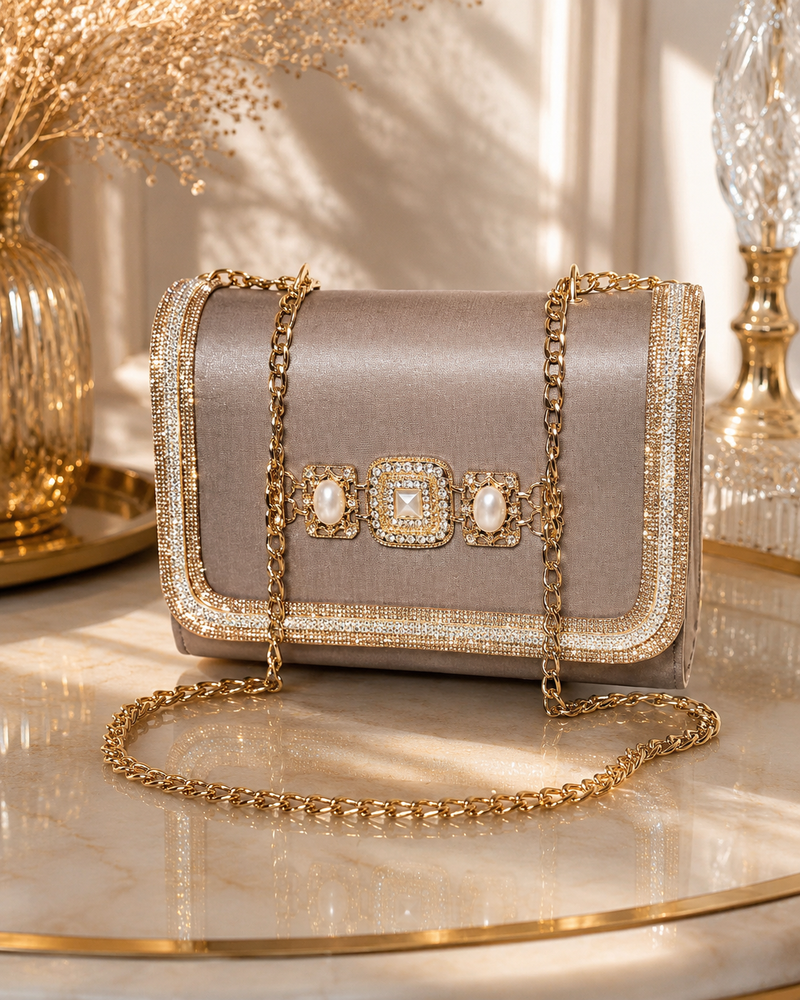 Luxury Embellished Evening Bag Decorated with Real Stones