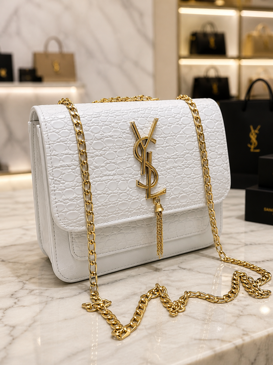 Elegant Croc Texture Gold Chain Shoulder Bag