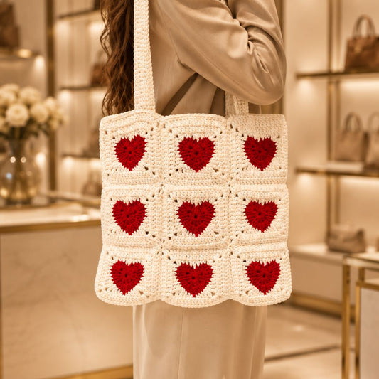 Heart loom Love-Stitched Crochet Tote