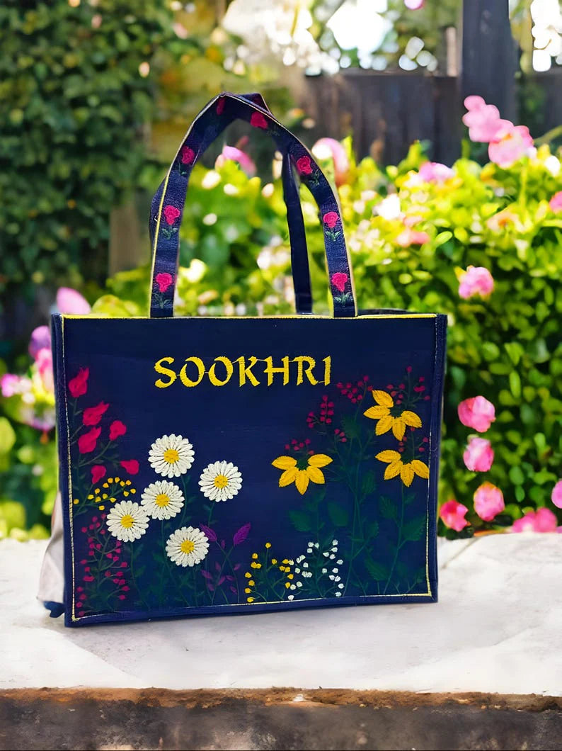 Elegant Floral Embroidered Tote-Bag
